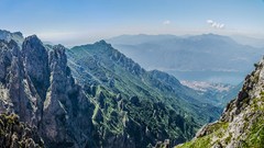 Landscapes sunset fog nature Trees Mountains ocean Green cloud 