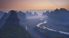 Landscapes sunset fog nature water Mountains mist valleys