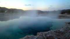 Landscapes sunset fog nature Wyoming Yellowstone National Park 