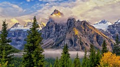 Landscapes sunset fog nature yellow snow Mountains clouds white 