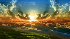 Landscapes sunset grass clouds