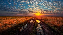 Landscapes sunset grass clouds sunlight mud HDR Photography 