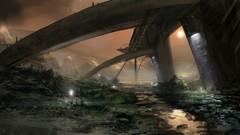 Landscapes sunset grass water Mountains lights concrete 