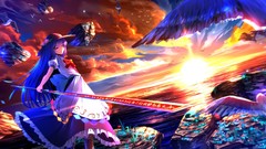 Landscapes sunset leaves Sea stones Animals water sun clouds 