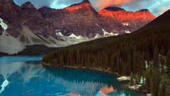 Landscapes sunset Mountains Canada moraine lake