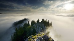 Landscapes sunset Mountains clouds skies