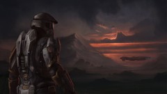 Landscapes sunset Mountains clouds spaceships science fiction 