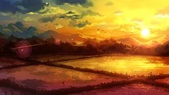 Landscapes sunset Mountains paintings fields fantasy art