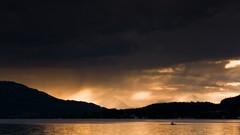 Landscapes sunset nature clouds hills Austria silhouettes lakes 