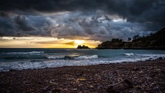 Landscapes sunset nature clouds hills coast storm pebbles rocks 