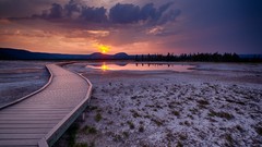Landscapes sunset nature clouds hills Wyoming USA paths fields 