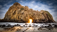 Landscapes sunset nature coast California rocks Beaches USA 