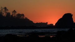 Landscapes sunset nature coast calm Oregon silhouettes rocks USA