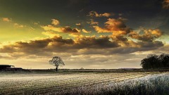 Landscapes sunset nature fire clouds sky fields
