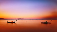 Landscapes sunset nature fishing ships colors