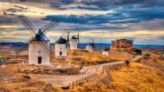 Landscapes sunset nature grass blue clouds hills white 