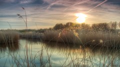 Landscapes sunset nature grass clouds dawn lakes sunlight 