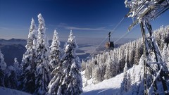 Landscapes sunset nature grass snow winter sun Mountains clouds 