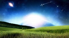 Landscapes sunset nature grass sun Mountains clouds fields 