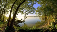 Landscapes sunset nature grass sun Mountains clouds lakes 