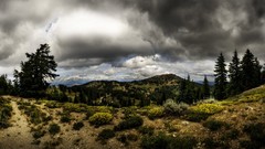 Landscapes sunset nature grass sun Mountains clouds storm 