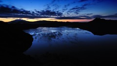 Landscapes sunset nature hills Japan lakes reflections