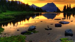 Landscapes sunset nature lakes reflections