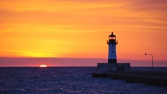 Landscapes sunset nature lakes waves USA piers minnesota 
