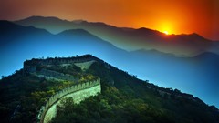 Landscapes sunset nature Mountains China Great Wall of China