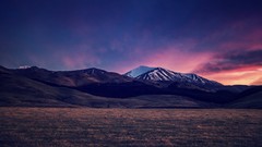 Landscapes sunset nature Mountains clouds hills fields