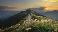 Landscapes sunset nature Mountains clouds hills scenic skyscapes