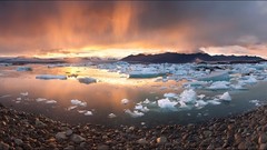 Landscapes sunset nature Mountains clouds ice lagoon ice water