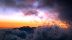Landscapes sunset nature Mountains clouds mist skies
