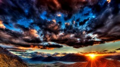 Landscapes sunset nature Mountains clouds rivers