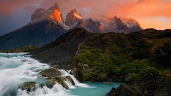 Landscapes sunset nature Mountains clouds waterfalls chile 