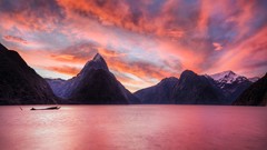 Landscapes sunset nature Mountains New Zealand lakes