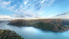 Landscapes sunset nature Mountains Norway fjord preikestolen