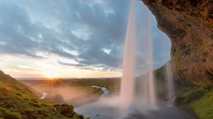 Landscapes sunset nature Mountains ocean cloud travel iceland 