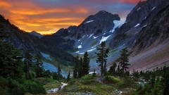 Landscapes sunset nature Mountains peak Washington north