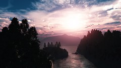 Landscapes sunset nature Mountains rivers forests cgi
