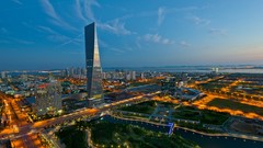 Landscapes sunset nature Skyscrapers roads sunlight cities skies