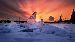 Landscapes sunset nature snow ice Diamonds Russia