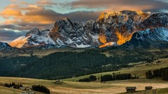 Landscapes sunset nature snow Mountains Alps shining forests