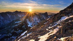 Landscapes sunset nature snow sun Mountains clouds