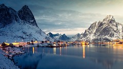 Landscapes sunset nature snow water blue Mountains clouds ocean 