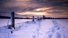 Landscapes sunset nature snow winter clouds land Trails 