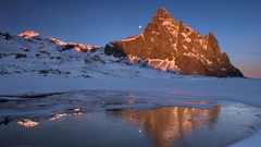 Landscapes sunset nature snow winter water Mountains reflections