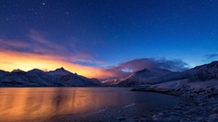 Landscapes sunset nature snow winter water Stars Mountains skies