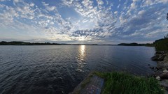 Landscapes sunset nature Trees clouds hills bay lakes