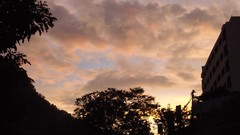 Landscapes sunset nature Trees clouds houses